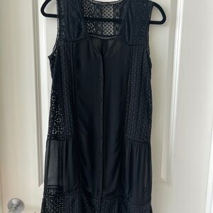 AllSaints Black Lace Button-Front Sleeveless Mini Dress XS
